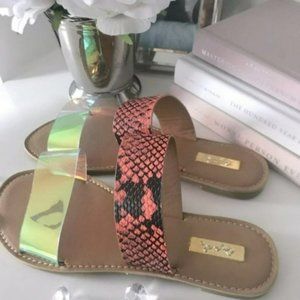 Double Strap Snake Print and Translucent Sandals